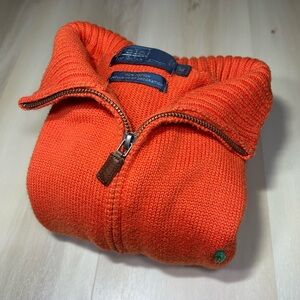 Polo Ralph Lauren Men's Orange Quarter Zip 1/4 Zip Knit Sweater Sz M Green Pony